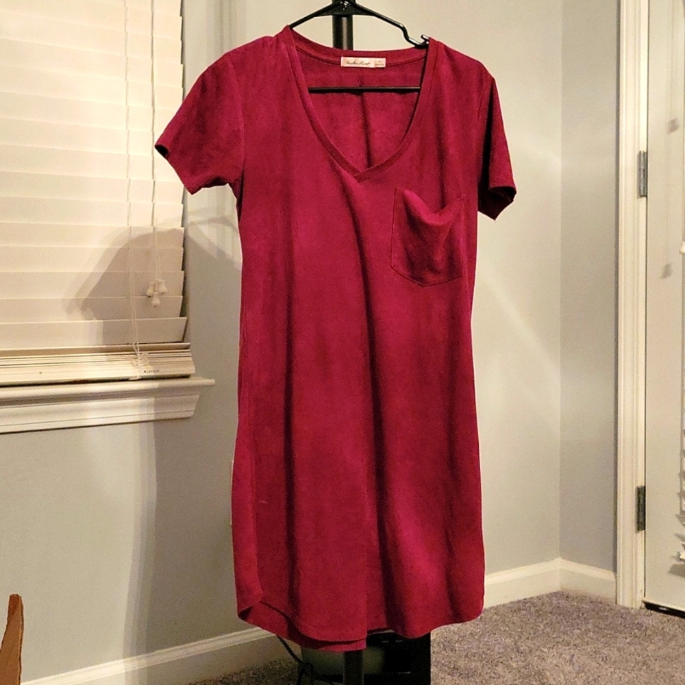 Burgundy Short Sleeve Suede Dress by Another Love